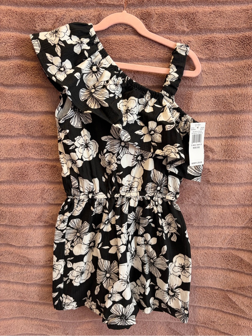 Jessica Simpson Black and White Floral One-Shoulder Romper Dress